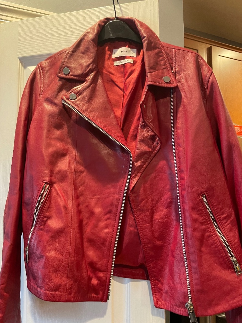 Mango 100% leather Biker Jacket